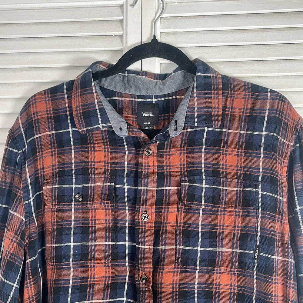 VANS Sycamore Flannel Long Sleeve Shirt, Dress Blue Sequoia, Size Large, Stylish - Picture 2 of 15